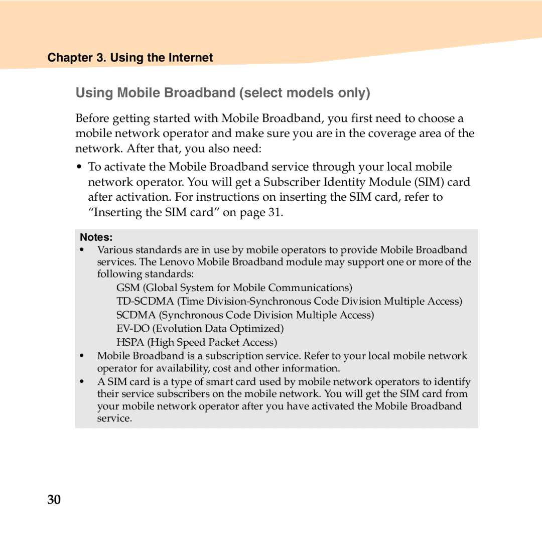 Lenovo 06472BU manual „ Using Mobile Broadband select models only 