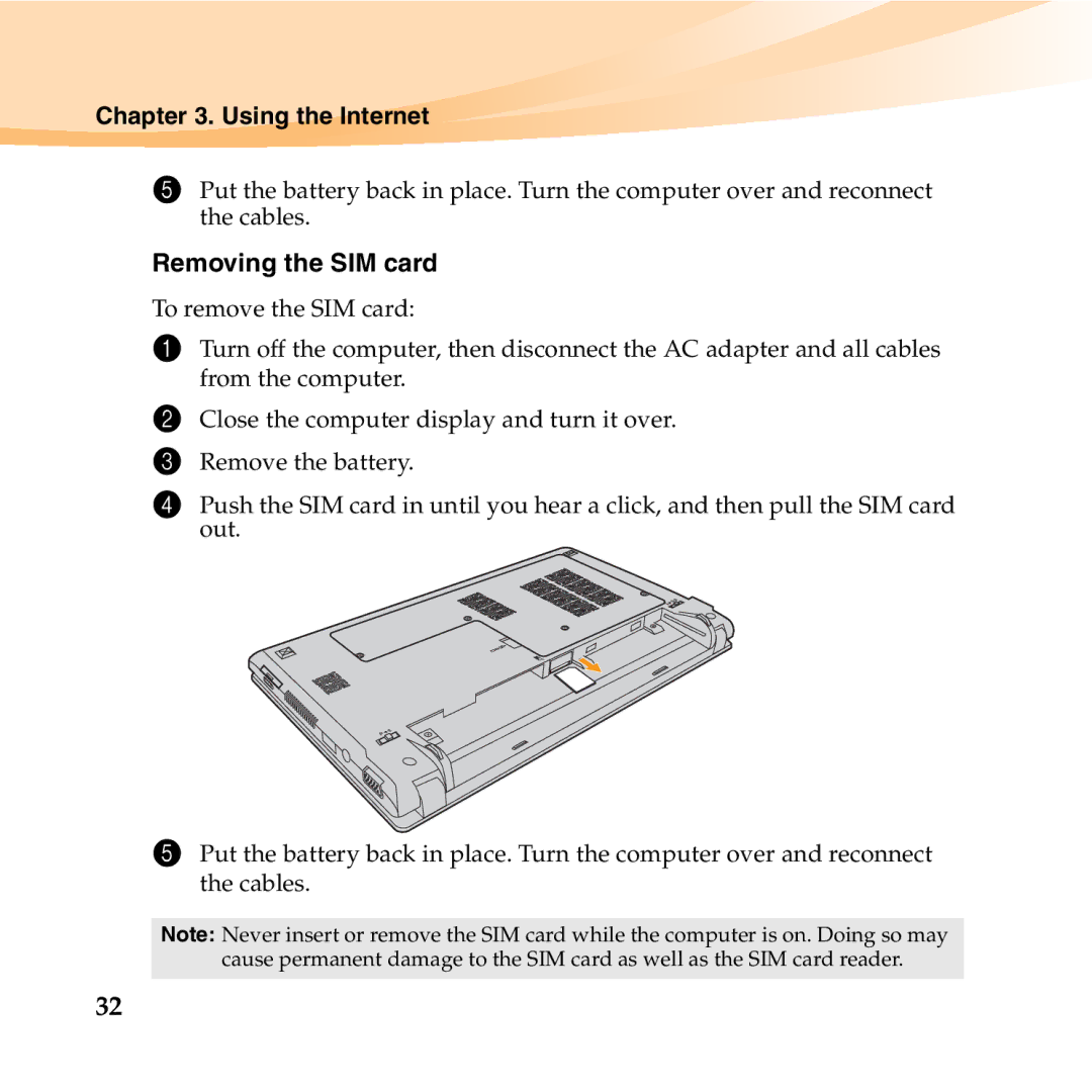 Lenovo 06472BU manual Removing the SIM card 