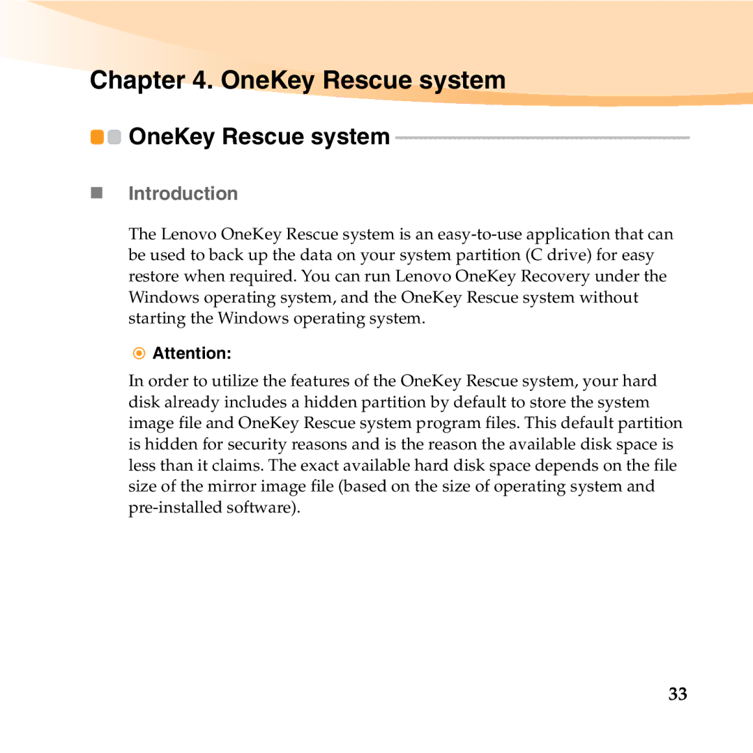 Lenovo 06472BU manual OneKey Rescue system, „ Introduction 