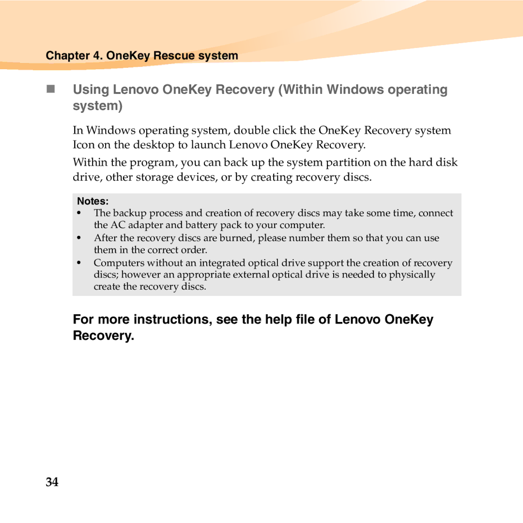 Lenovo 06472BU manual OneKey Rescue system 