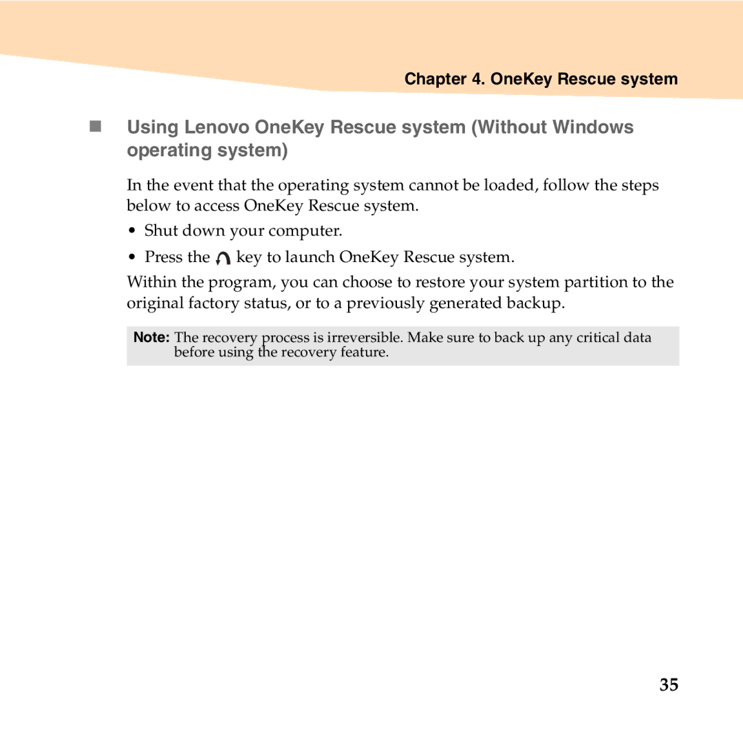 Lenovo 06472BU manual OneKey Rescue system 