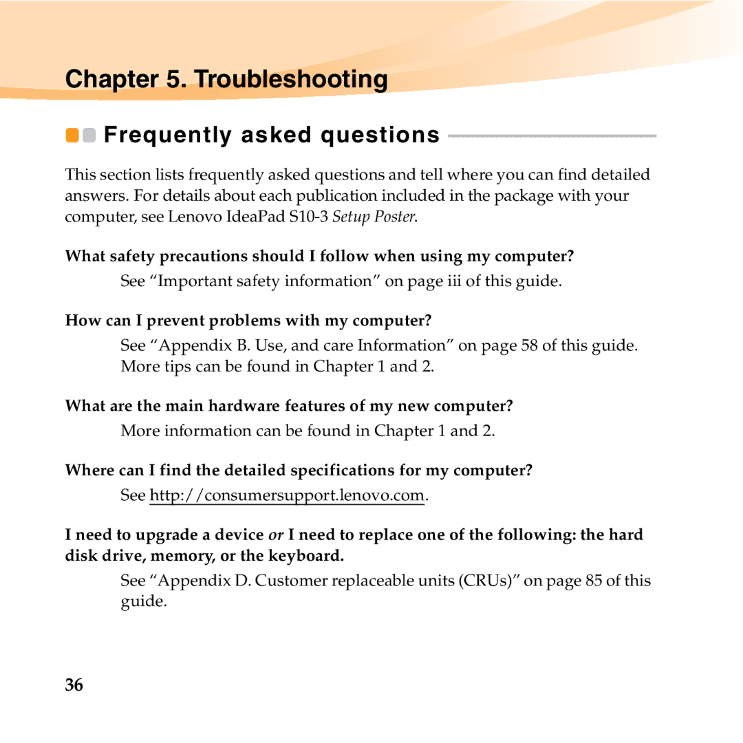 Lenovo 06472BU manual Troubleshooting, Frequently asked questions 