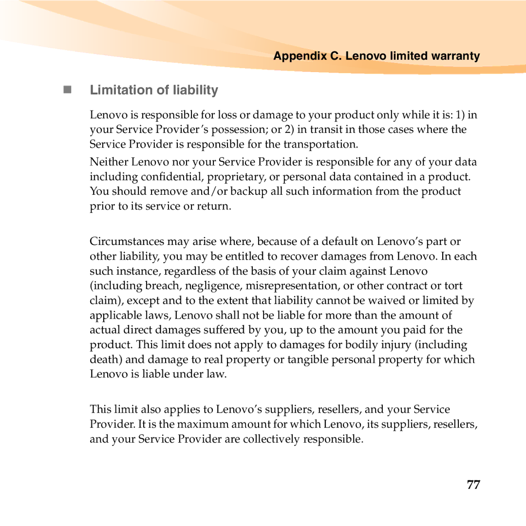 Lenovo 06472BU manual „ Limitation of liability 