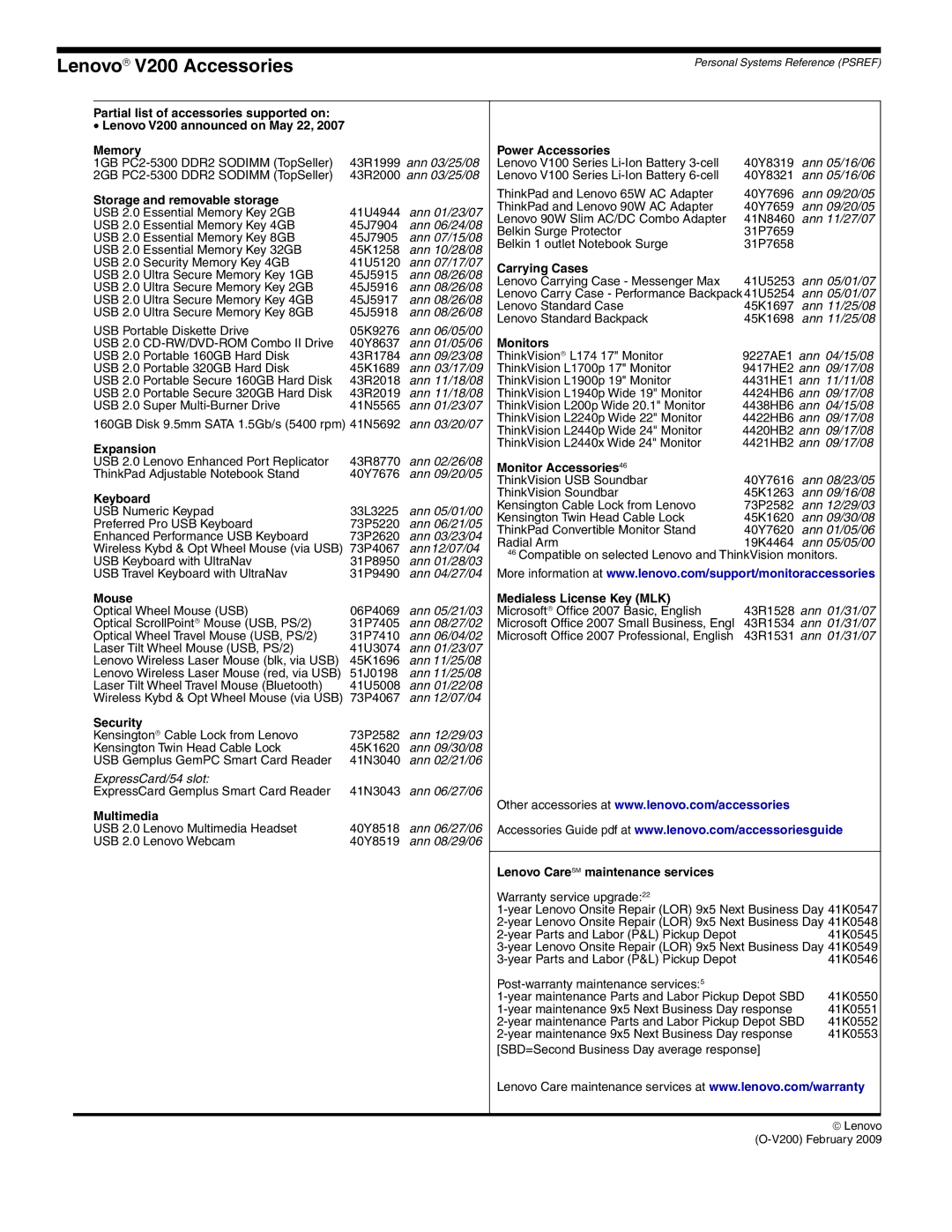 Lenovo 0769-ALU, 0769-F8U, 0769-AVU Lenovo→ V200 Accessories, Expansion, Monitor Accessories46, Medialess License Key MLK 