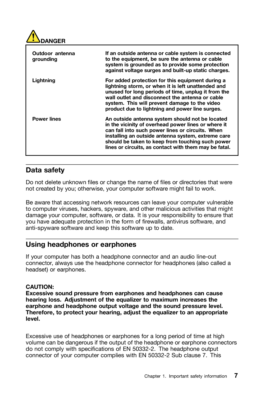 Lenovo 0B39663 warranty Data safety, Using headphones or earphones 