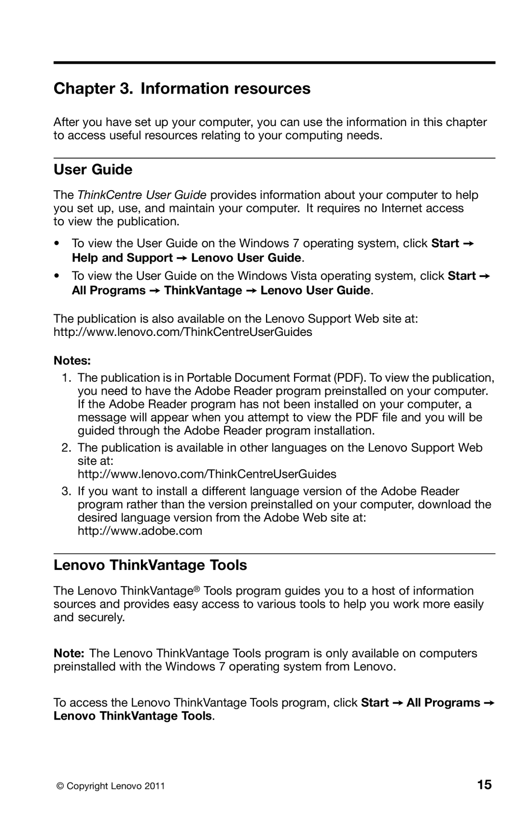 Lenovo 0B39663 warranty Information resources, User Guide, Lenovo ThinkVantage Tools 