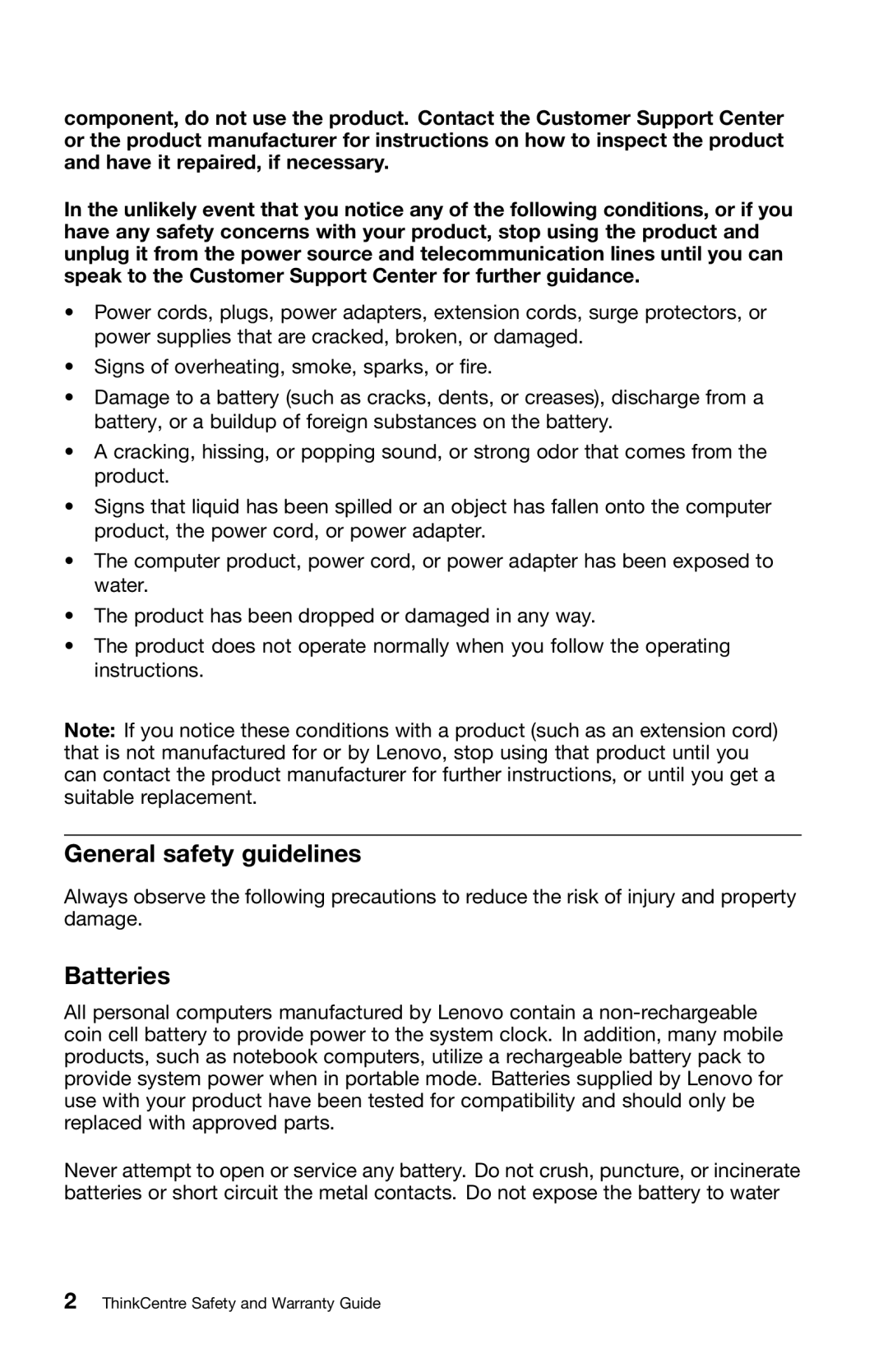 Lenovo 0B39663 warranty General safety guidelines, Batteries 