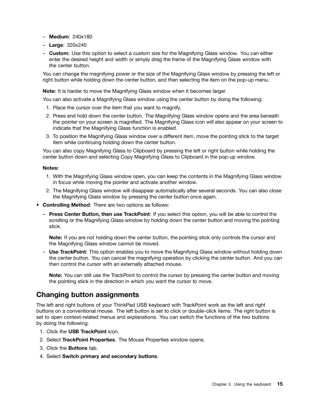 Lenovo 0B47190 manual Changing button assignments, Select Switch primary and secondary buttons 