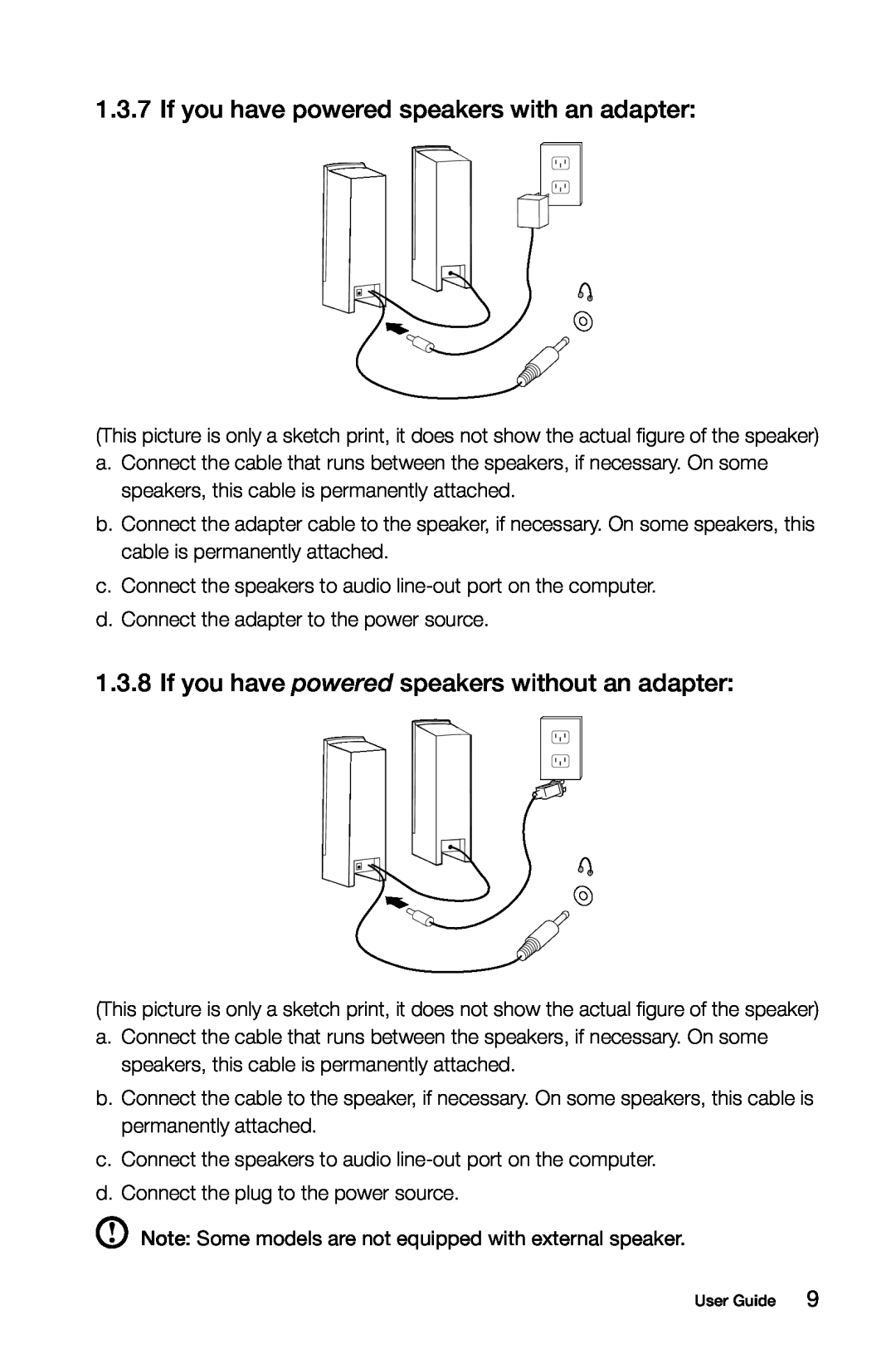 Lenovo 10041-10049 manual If you have powered speakers with an adapter, If you have powered speakers without an adapter 