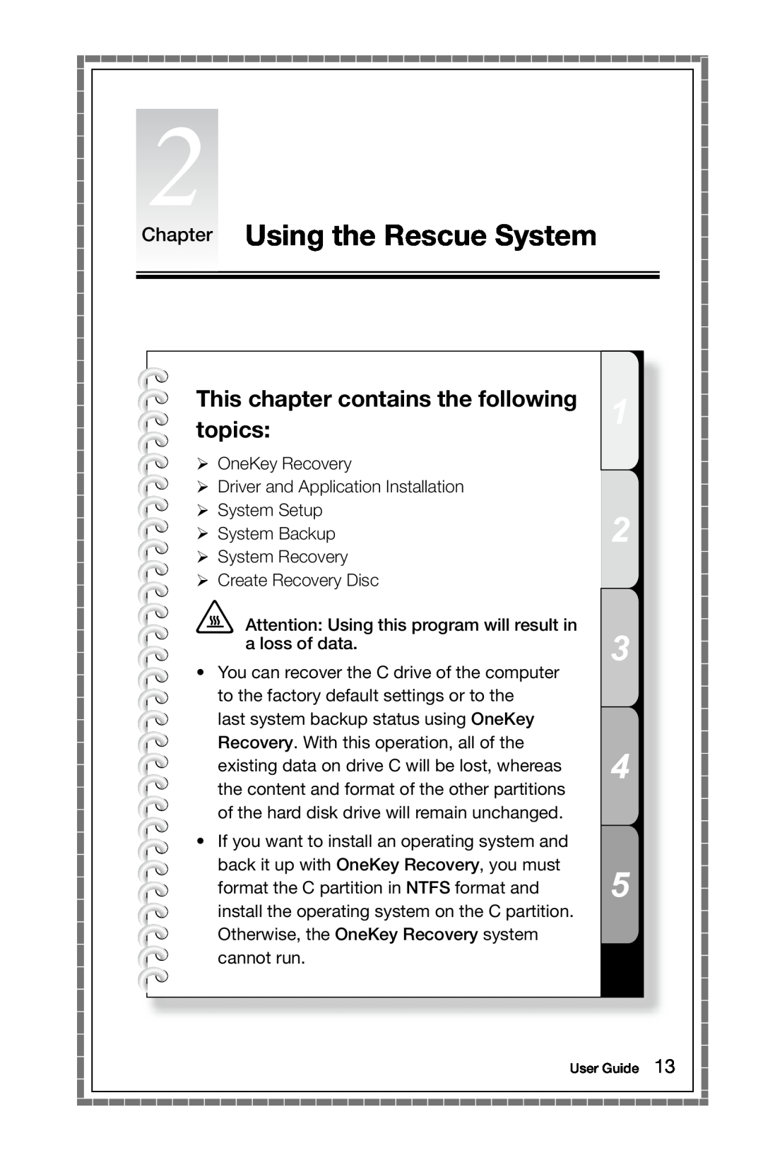 Lenovo 10041-10049 manual Chapter Using the Rescue System, This chapter contains the following topics 