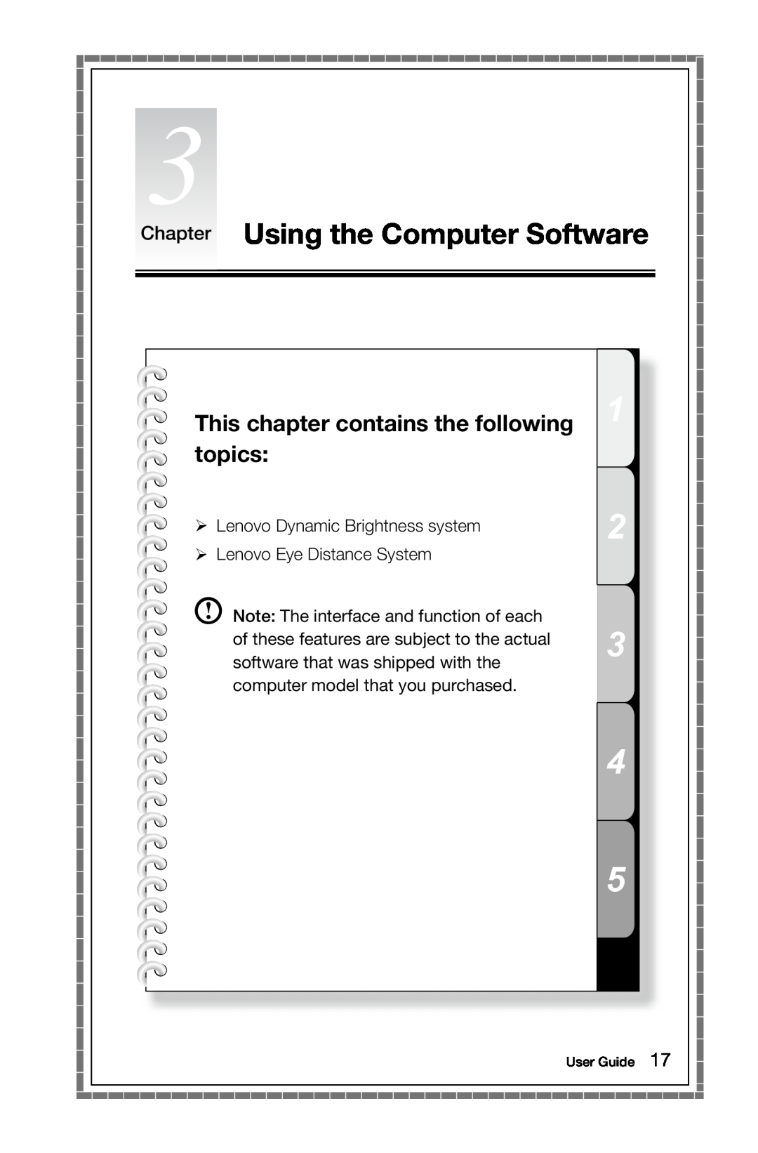 Lenovo 10041-10049 manual Chapter Using the Computer Software, This chapter contains the following topics, User Guide 