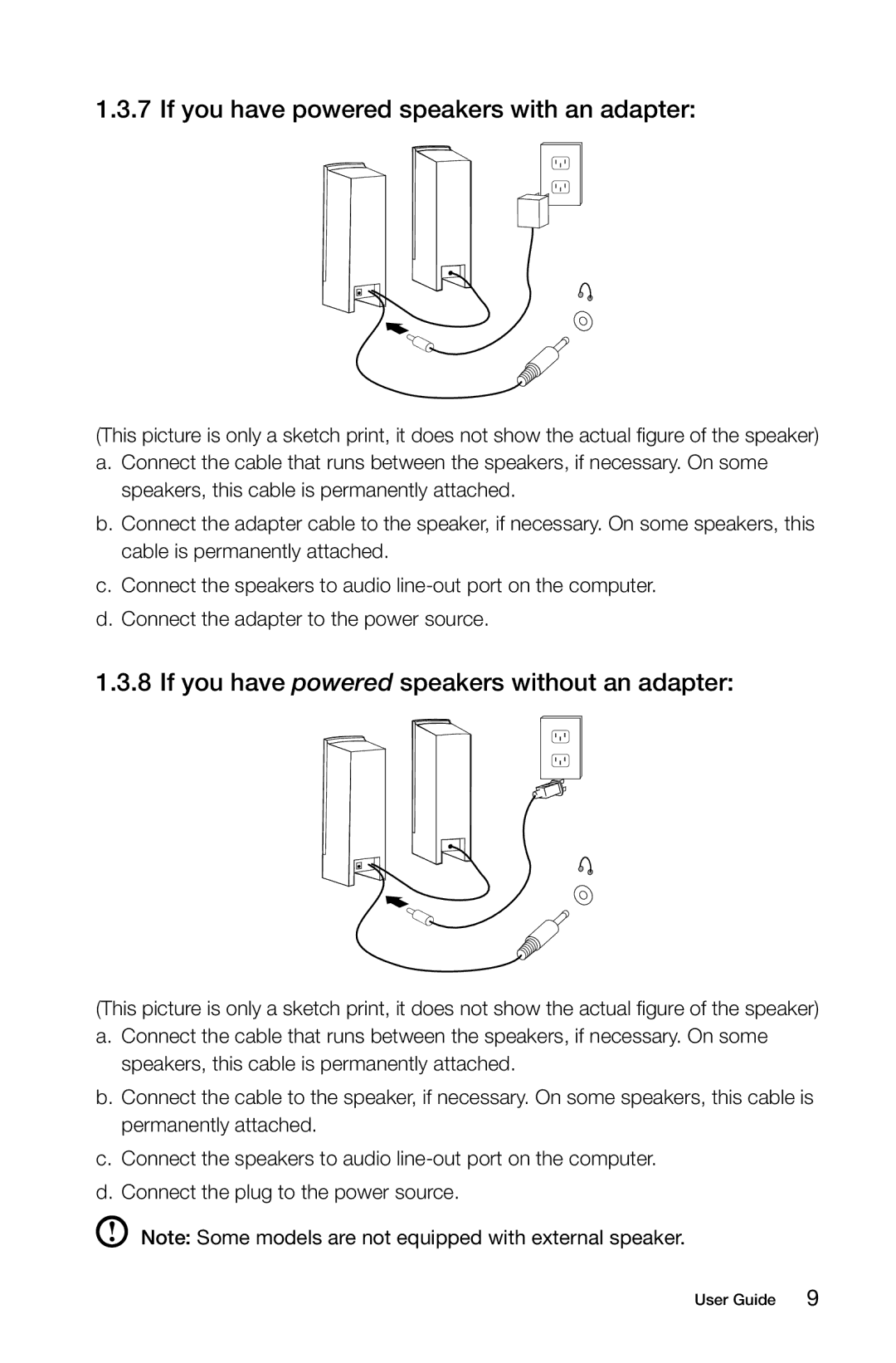 Lenovo 10041-10049 manual If you have powered speakers with an adapter, If you have powered speakers without an adapter 