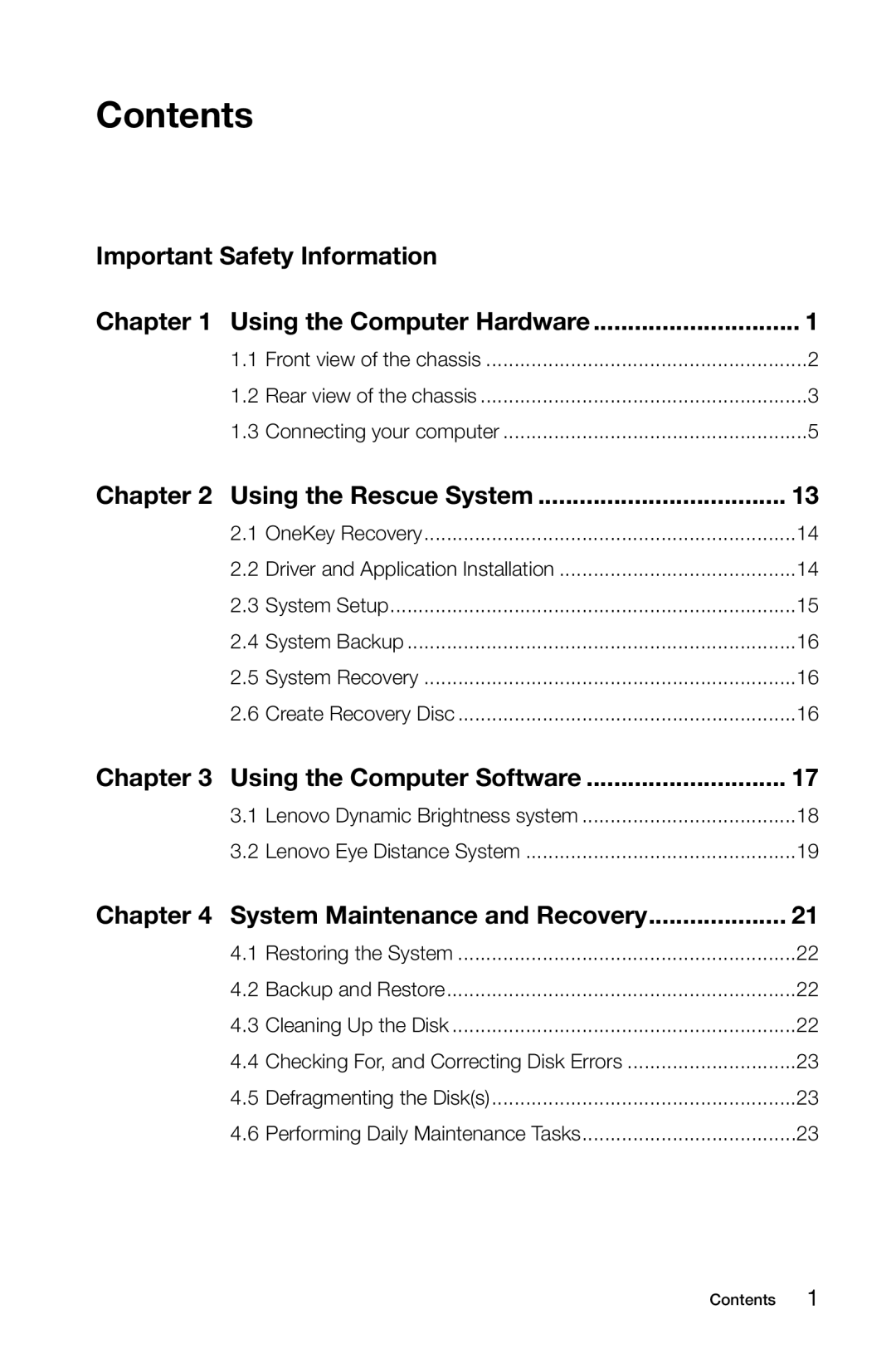 Lenovo 10041-10049 manual Contents 