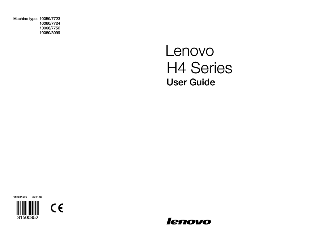 Lenovo manual H4 Series, User Guide, 31500352, Machine type 10059/7723 10060/7724 10068/7752 10080/3099, Version 