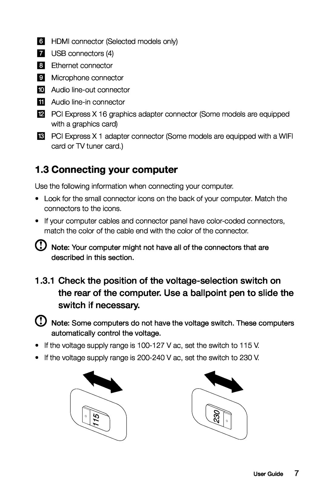 Lenovo 10068/7752, 10059/7723, 10060/7724, 10080/3099 manual Connecting your computer 