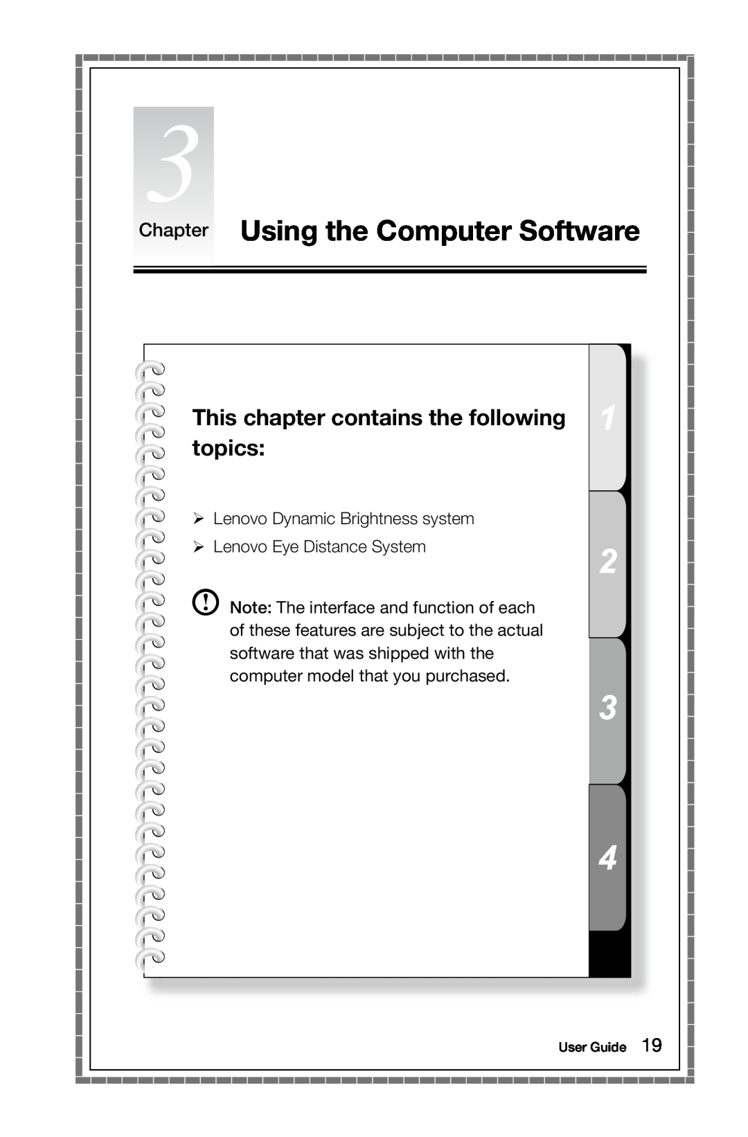 Lenovo 10068/7752, 10059/7723 Chapter Using the Computer Software, This chapter contains the following topics, User Guide 