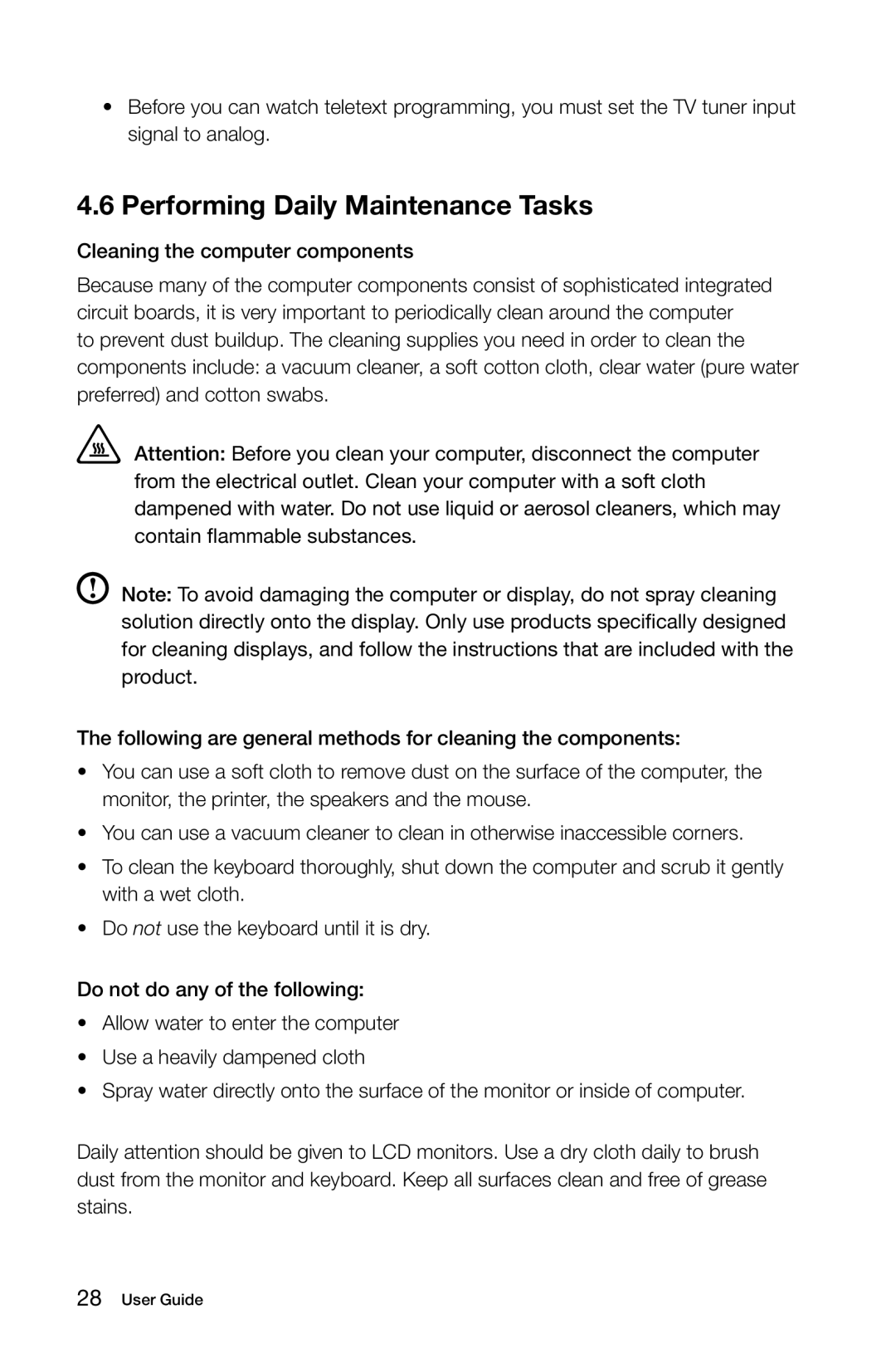 Lenovo 10059/7723, 10068/7752, 10060/7724, 10080/3099 Performing Daily Maintenance Tasks, Cleaning the computer components 