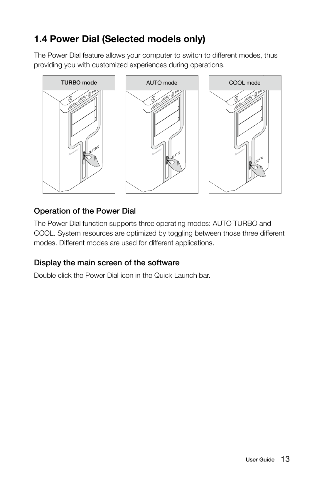 Lenovo 10066/7747, 10073/1169, 10067/7748, 10062/7727 manual Power Dial Selected models only, Operation of the Power Dial 