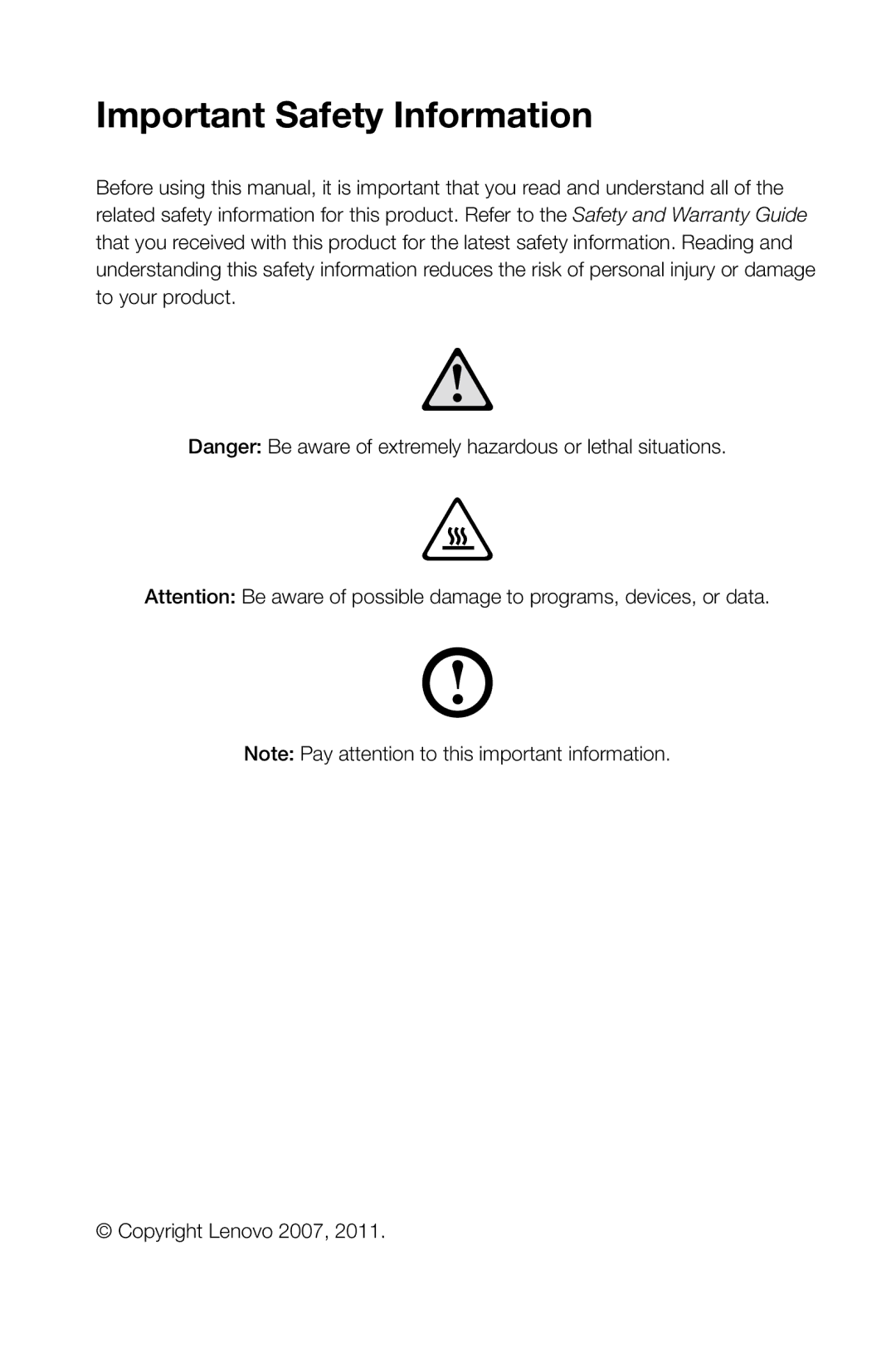 Lenovo 10066/7747, 10073/1169, 10067/7748, 10062/7727 manual Important Safety Information 