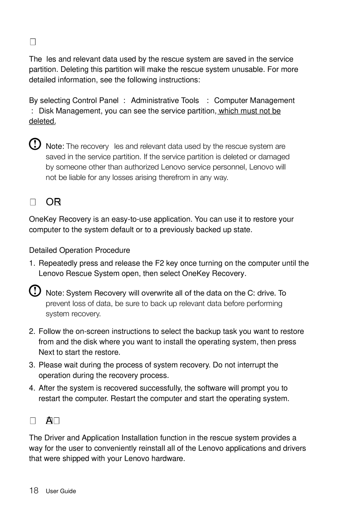 Lenovo 10062/7727, 10073/1169, 10067/7748, 10066/7747 manual OneKey Recovery, Driver and Application Installation 