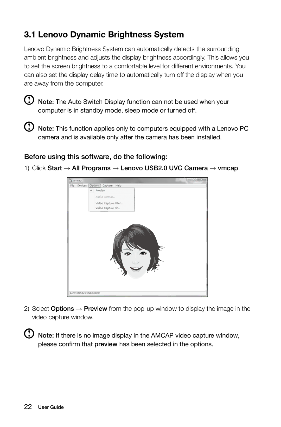 Lenovo 10062/7727, 10073/1169, 10067/7748 Lenovo Dynamic Brightness System, Before using this software, do the following 