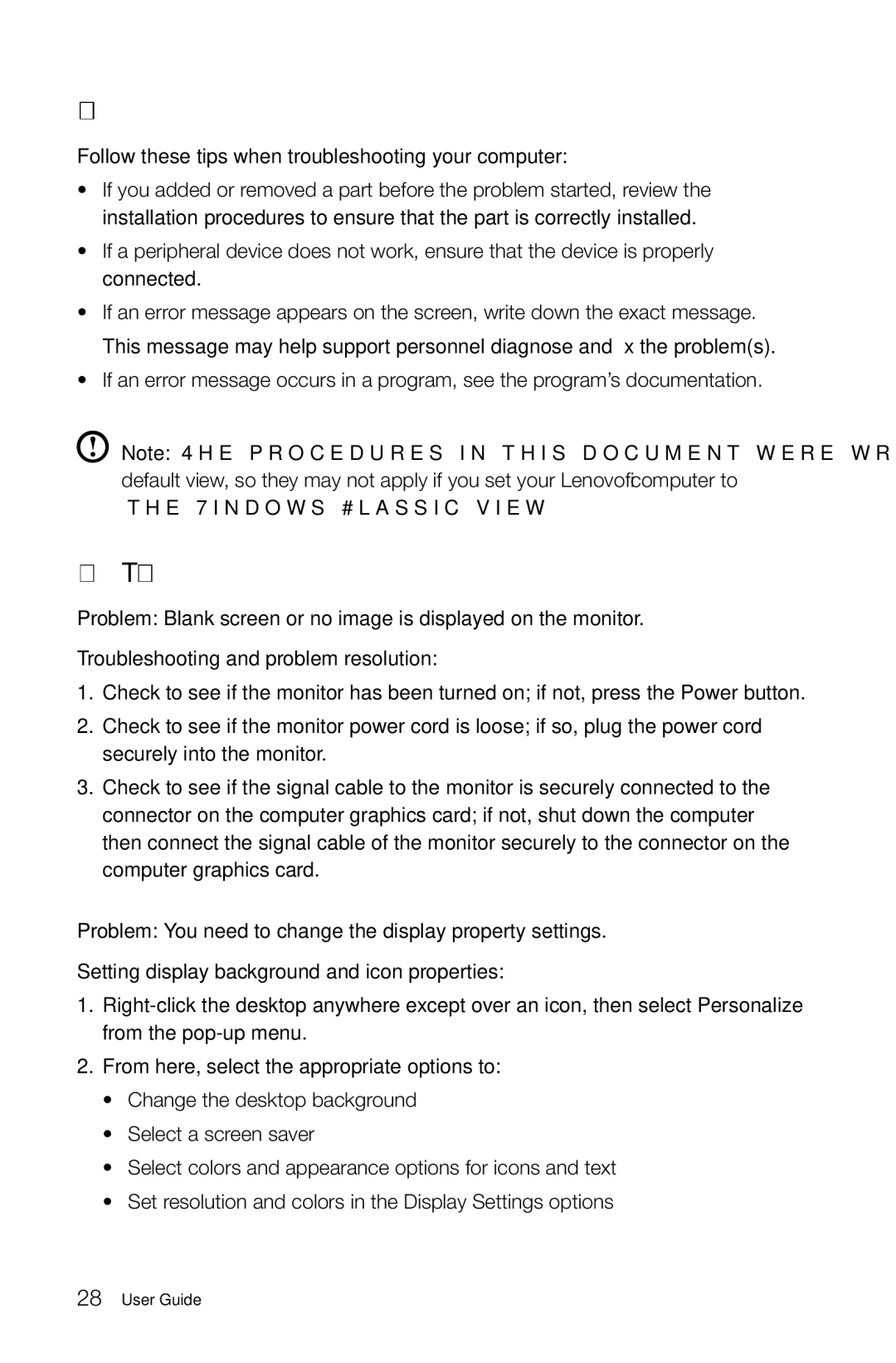 Lenovo 10067/7748, 10073/1169, 10066/7747, 10062/7727 manual Solving Problems, Troubleshooting Display Problems 