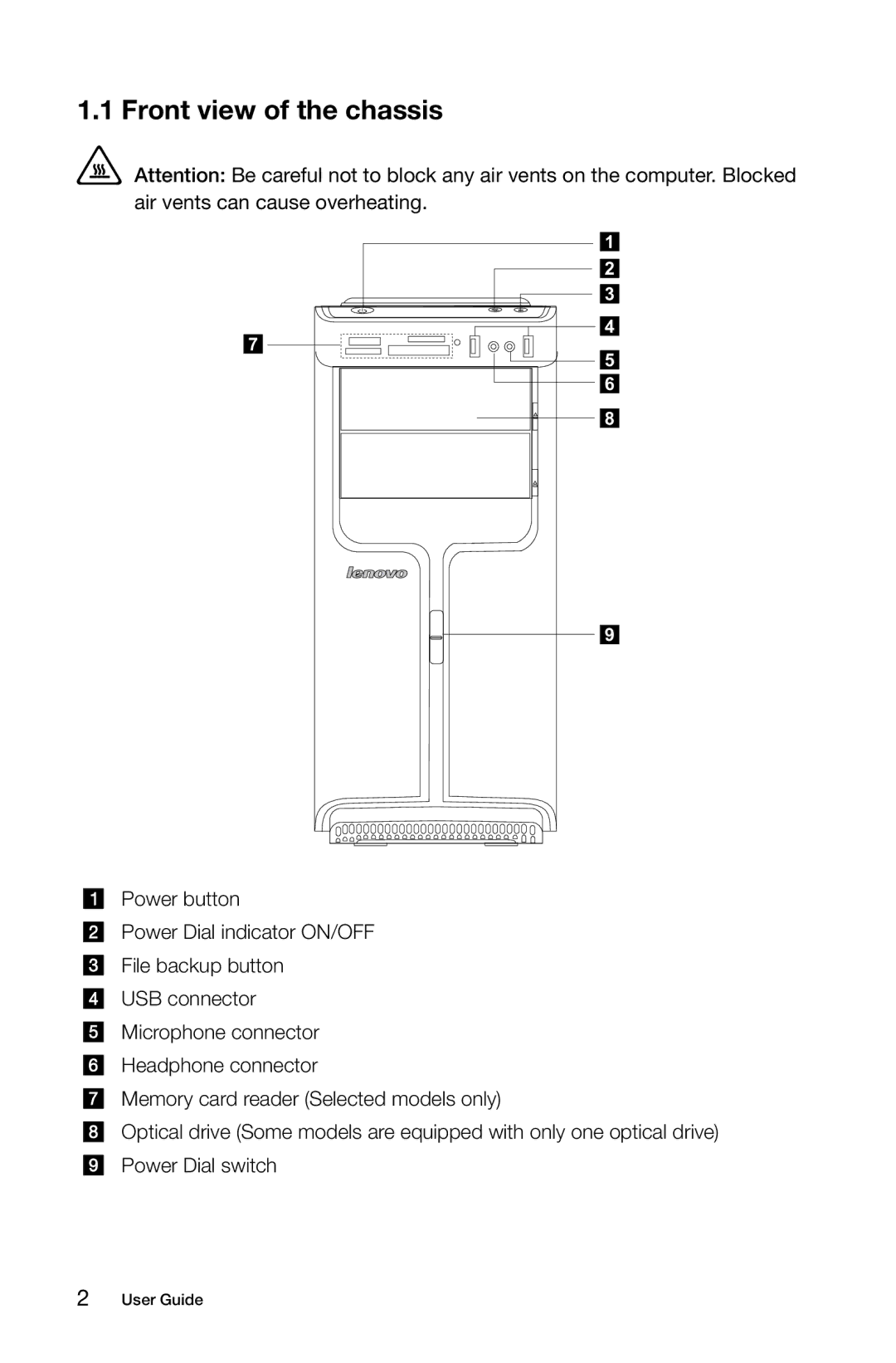 Lenovo 10062/7727, 10073/1169, 10067/7748, 10066/7747 manual Front view of the chassis 