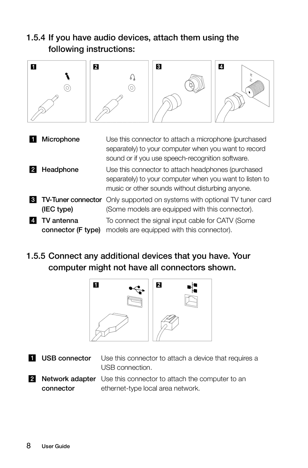 Lenovo 10069/7760, 10074/3076 Microphone, Sound or if you use speech-recognition software, Headphone, TV-Tuner connector 