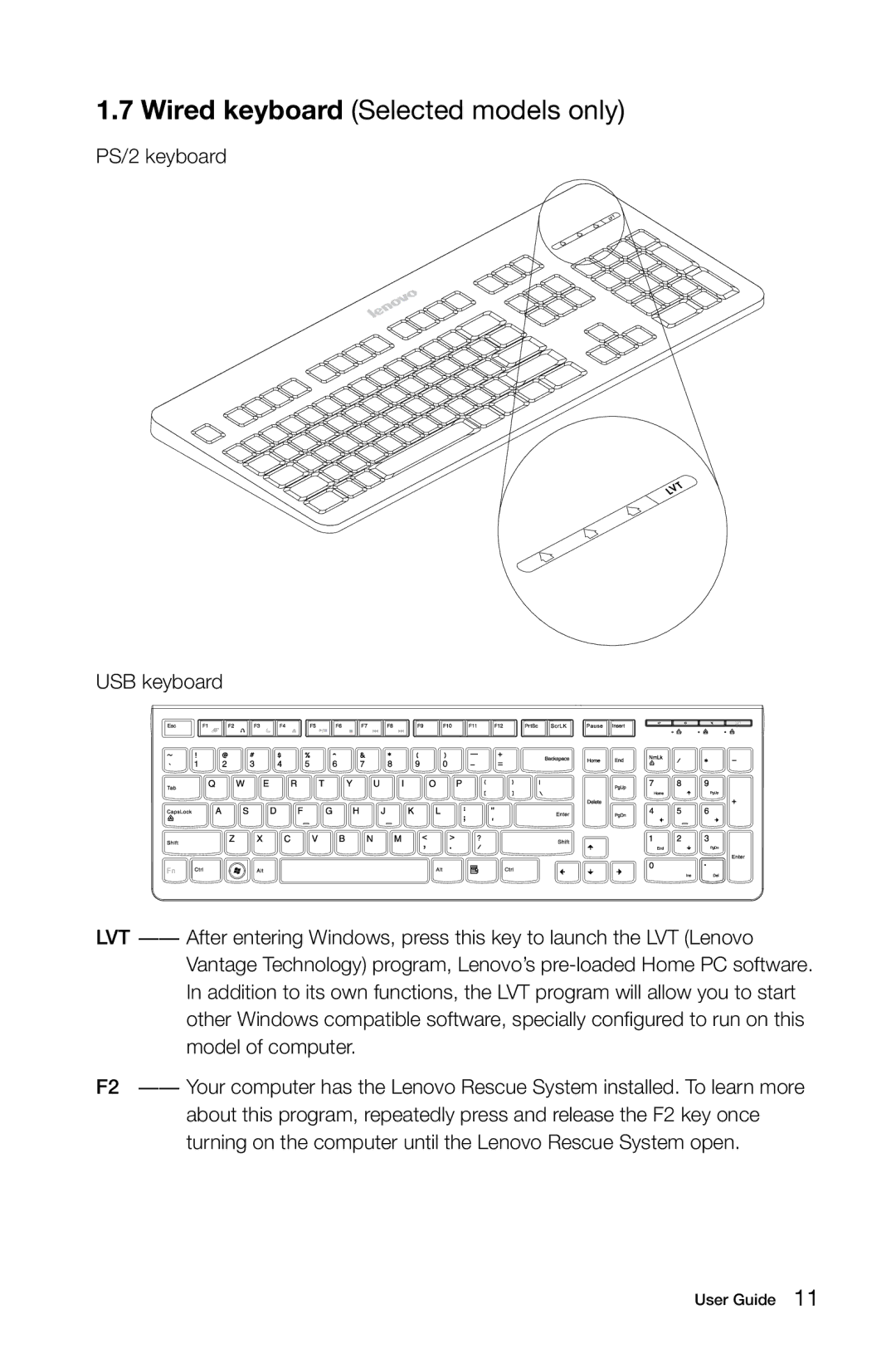 Lenovo 10074/3076, 10069/7760 manual Wired keyboard Selected models only 