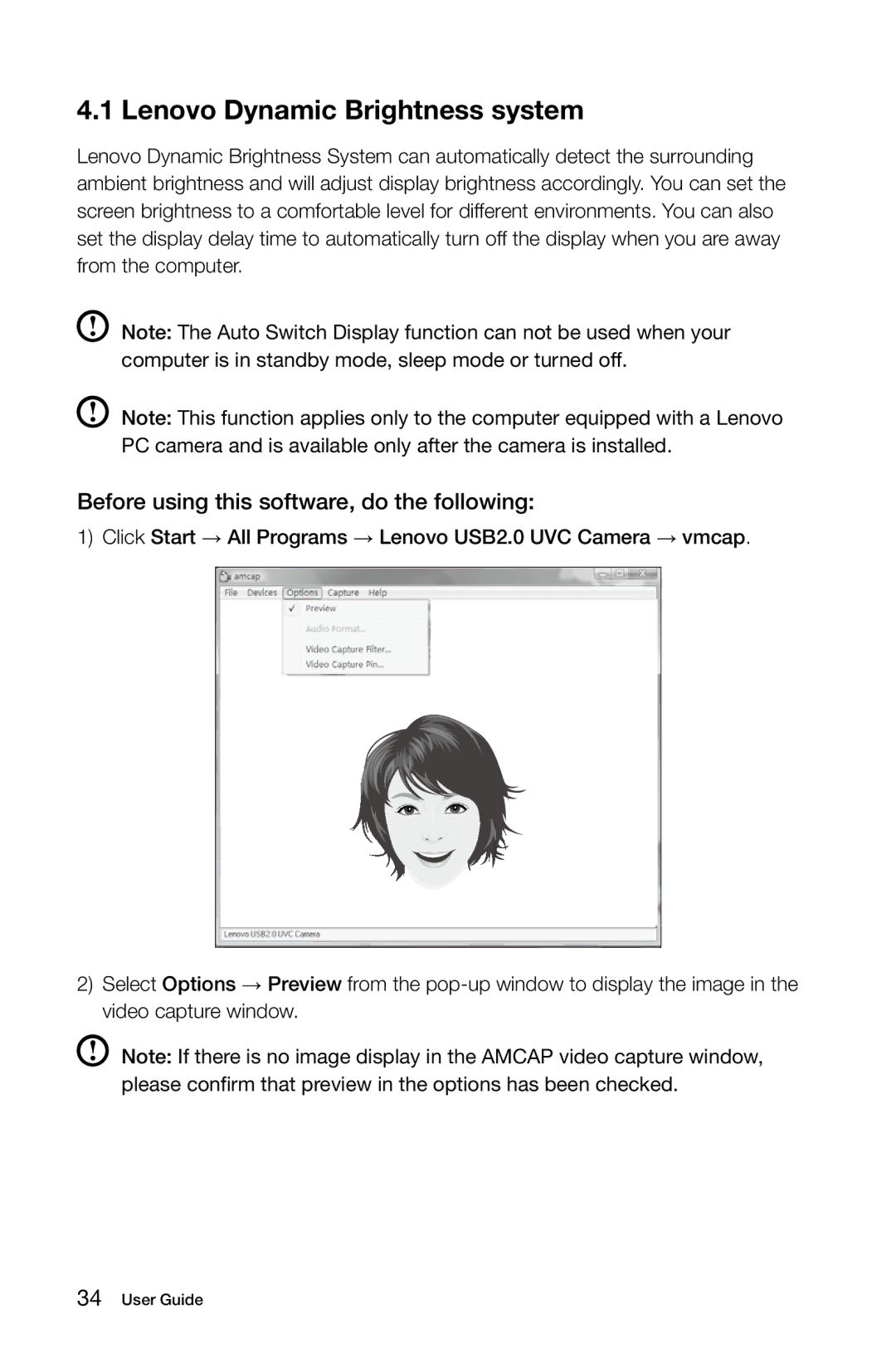 Lenovo 10069/7760, 10074/3076 manual Lenovo Dynamic Brightness system, Before using this software, do the following 