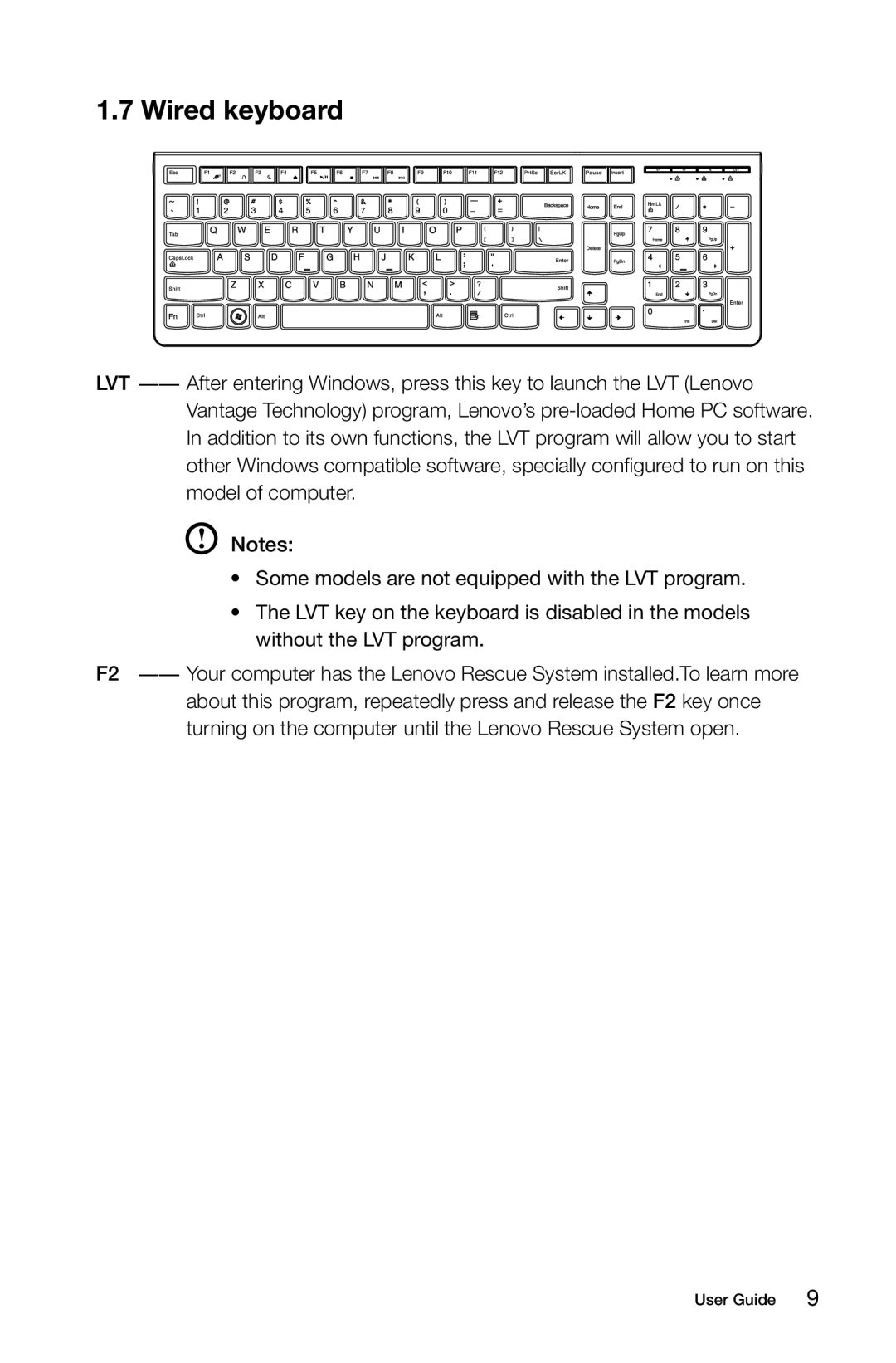 Lenovo 10075/3078, 10076/3079, 10077/3094, 10078/3095 manual Wired keyboard 