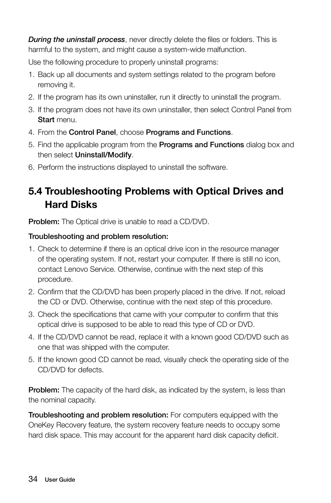 Lenovo 10078/3095, 10076/3079, 10077/3094, 10075/3078 manual Troubleshooting Problems with Optical Drives and Hard Disks 