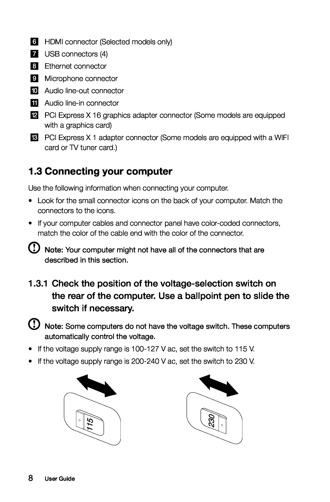 Lenovo 10080/3099/1194, 10091/2558/1196 manual Connecting your computer, User Guide 