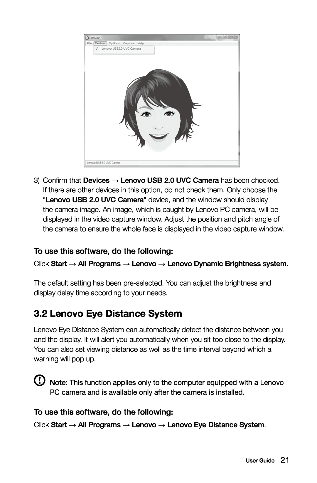 Lenovo 10091/2558/1196, 10080/3099/1194 manual Lenovo Eye Distance System, To use this software, do the following 