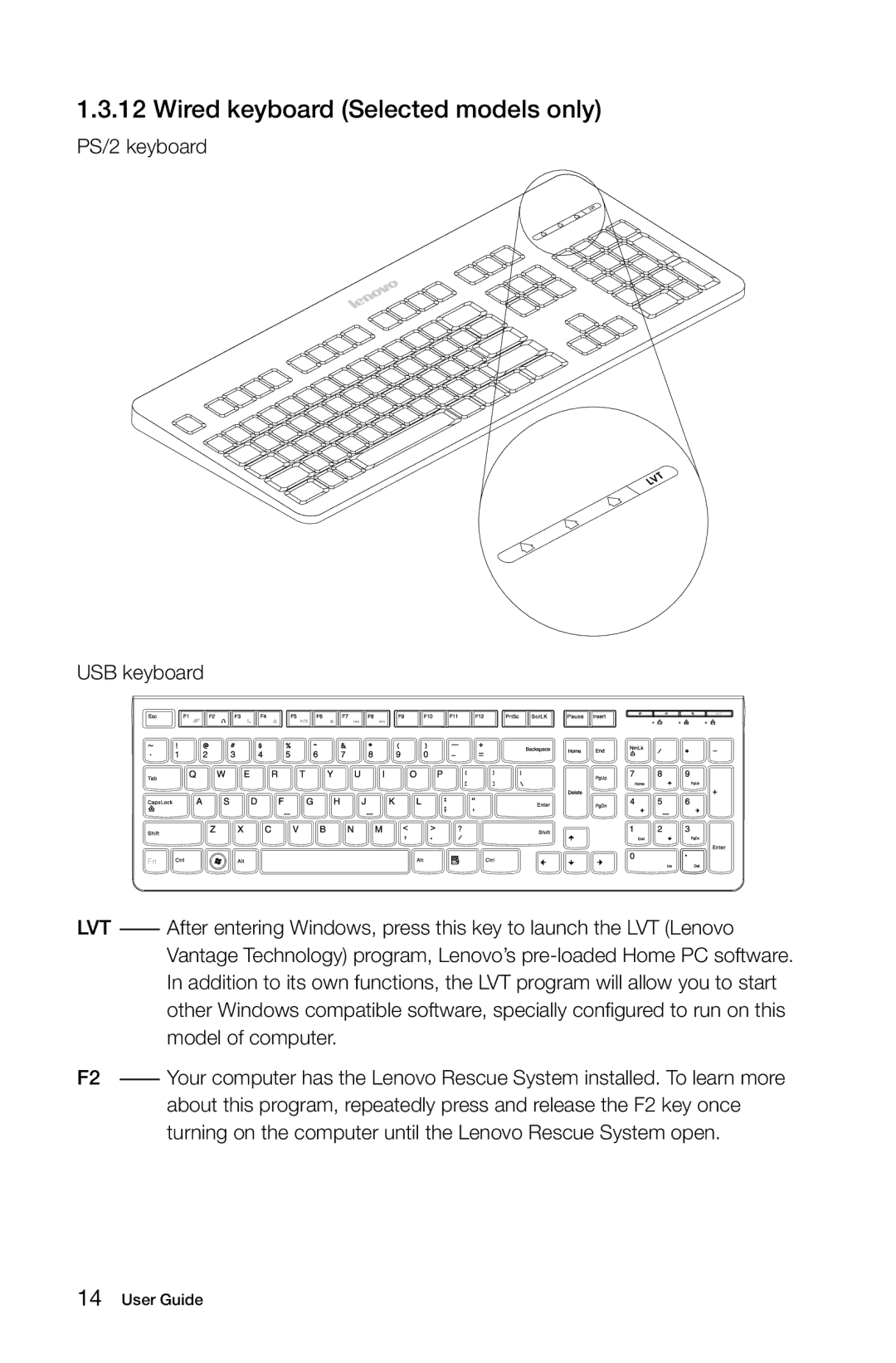 Lenovo 10080/3099/1194, 10091/2558/1196 manual Wired keyboard Selected models only 