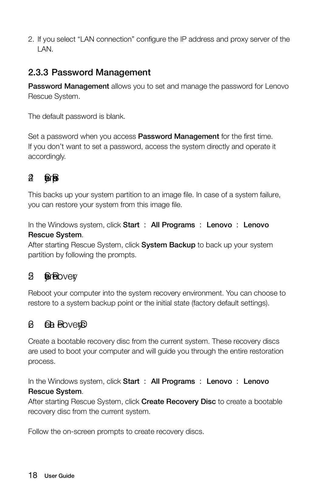 Lenovo 10080/3099/1194, 10091/2558/1196 manual System Backup, System Recovery, Create Recovery Disc 