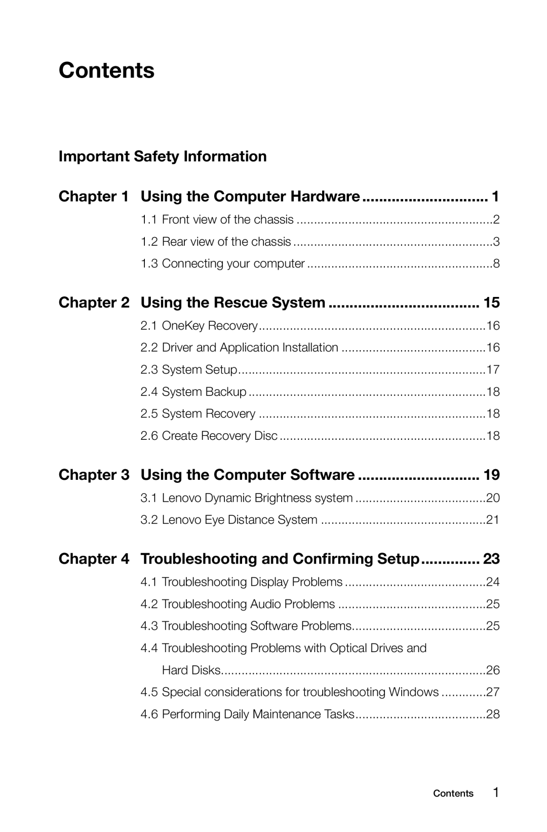 Lenovo 10091/2558/1196, 10080/3099/1194 manual Contents 