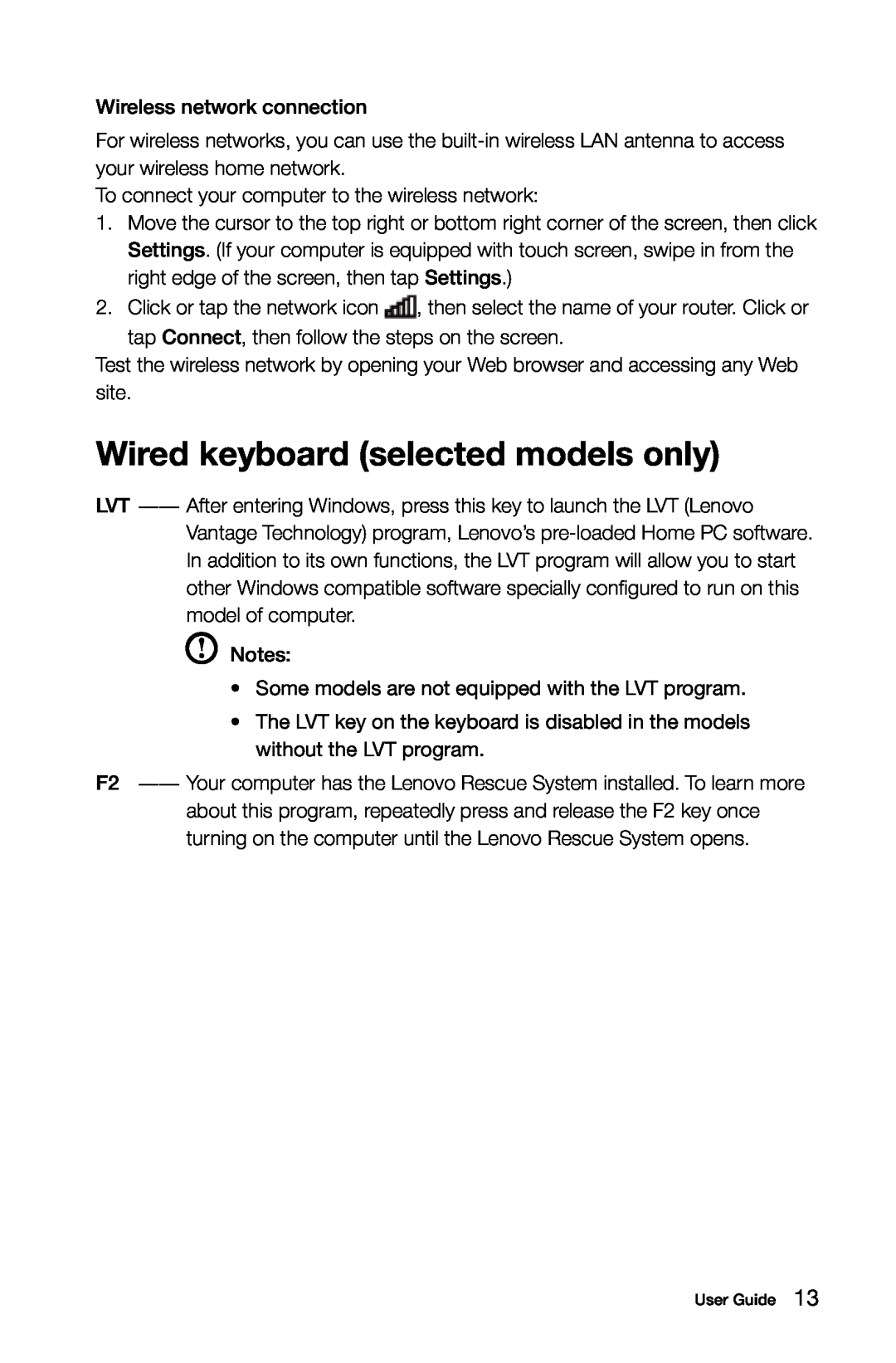 Lenovo 10089/1168/4744 [K410], 10121/90A1 [K450 ES], 10120/90A0 [K450 NON-ES] manual Wired keyboard selected models only 