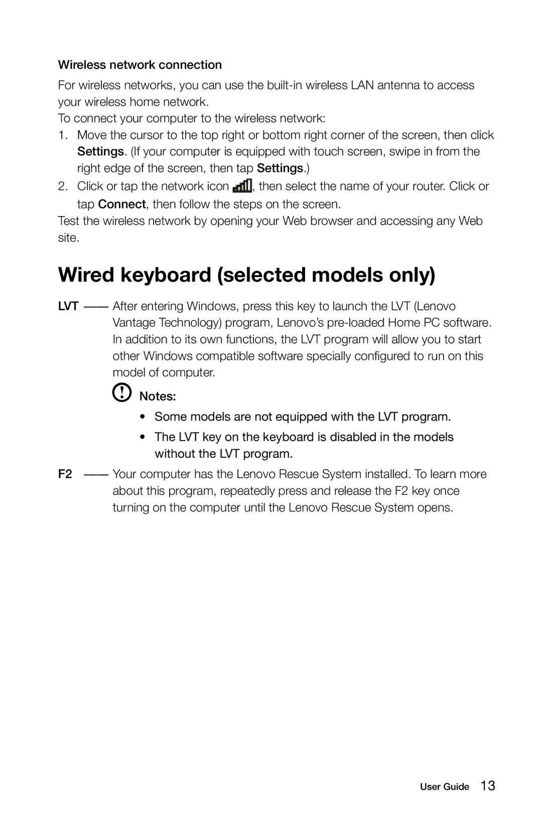 Lenovo 10089/1168/4744 [K410], 10121/90A1 [K450 ES], 10120/90A0 [K450 NON-ES] manual Wired keyboard selected models only 