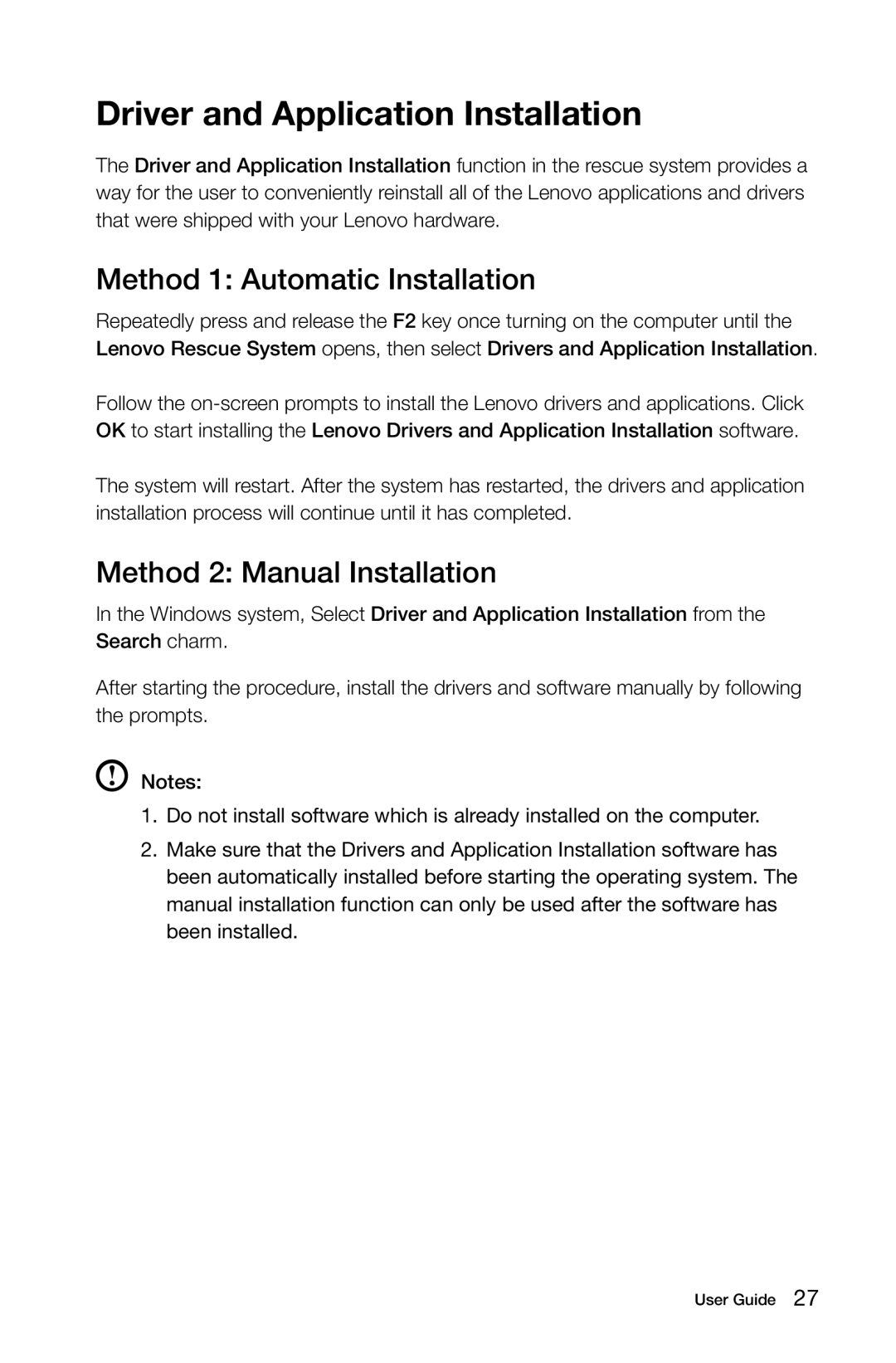 Lenovo 10086/3109/4743 [K430], 10121/90A1 [K450 ES] Driver and Application Installation, Method 1 Automatic Installation 