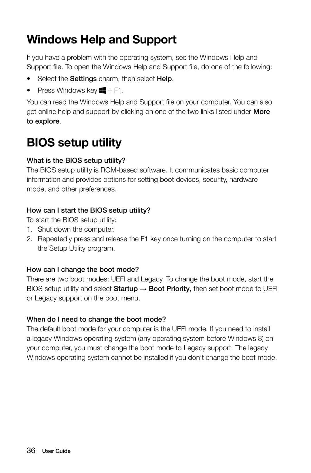 Lenovo 10120/90A0 [K450 NON-ES], 10121/90A1 [K450 ES], 10086/3109/4743 [K430] Windows Help and Support, Bios setup utility 