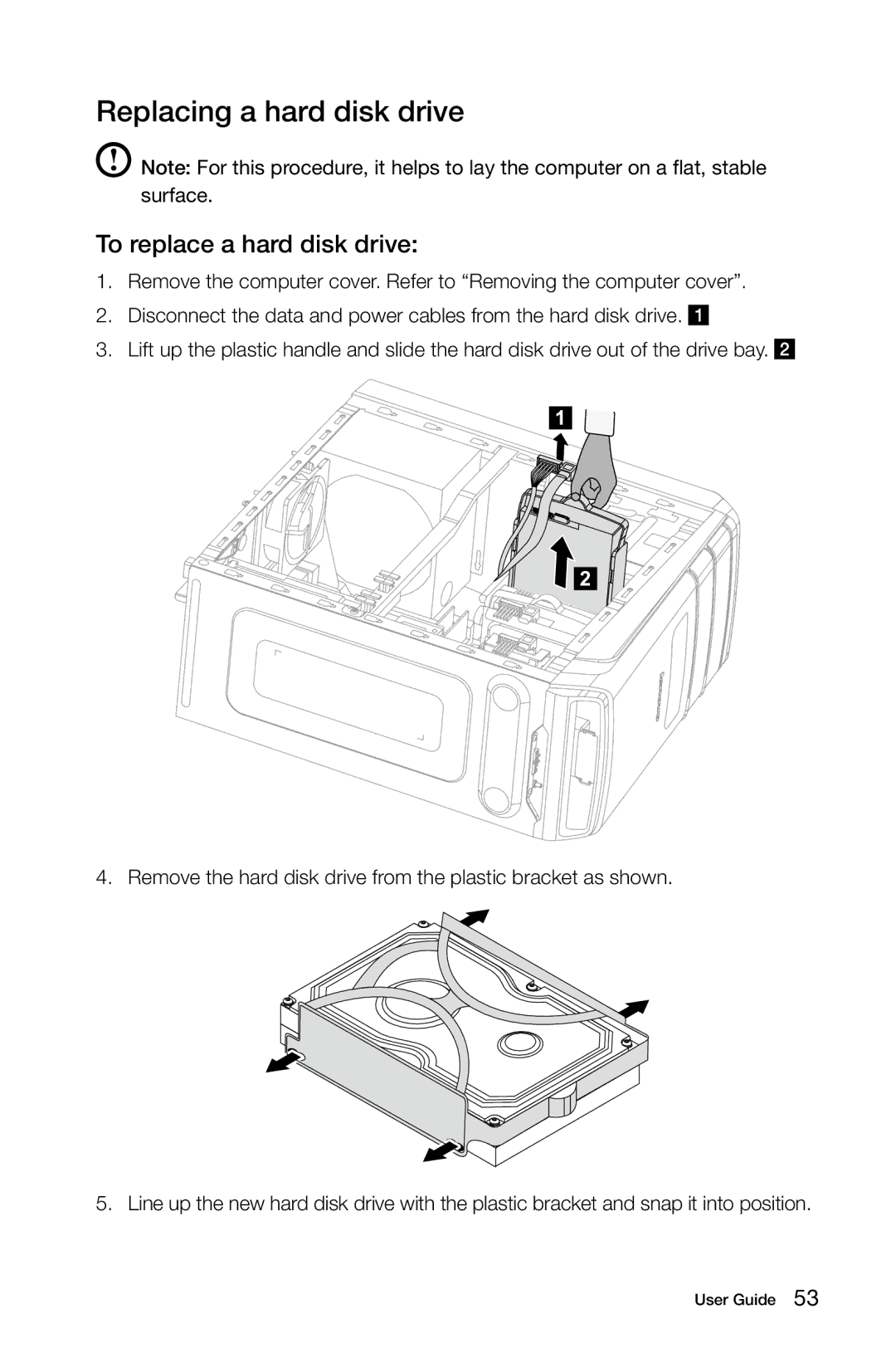 Lenovo 10089/1168/4744 [K410], 10121/90A1 [K450 ES] manual Replacing a hard disk drive, To replace a hard disk drive 