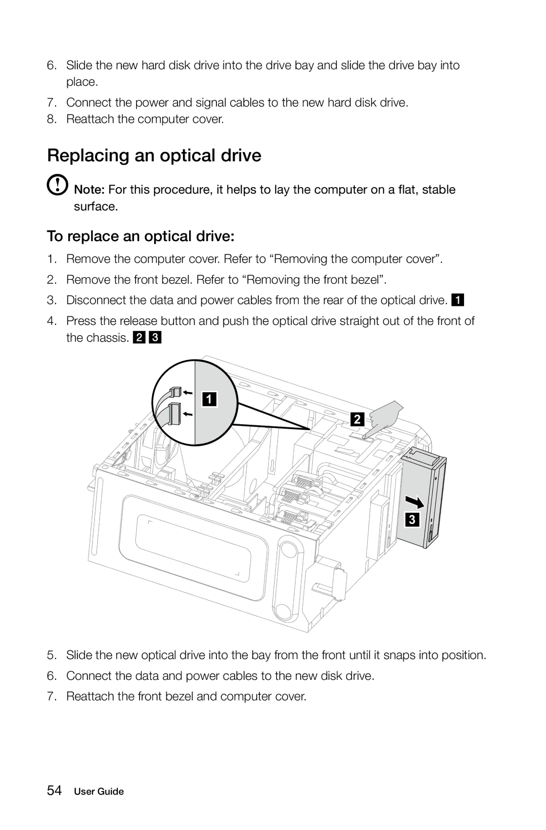 Lenovo 10090/2556/4748 [K415], 10121/90A1 [K450 ES] manual Replacing an optical drive, To replace an optical drive 