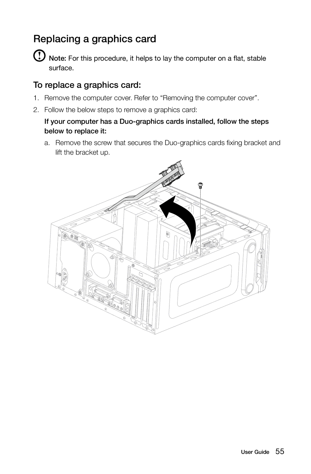 Lenovo 10121/90A1 [K450 ES], 10120/90A0 [K450 NON-ES] manual Replacing a graphics card, To replace a graphics card 