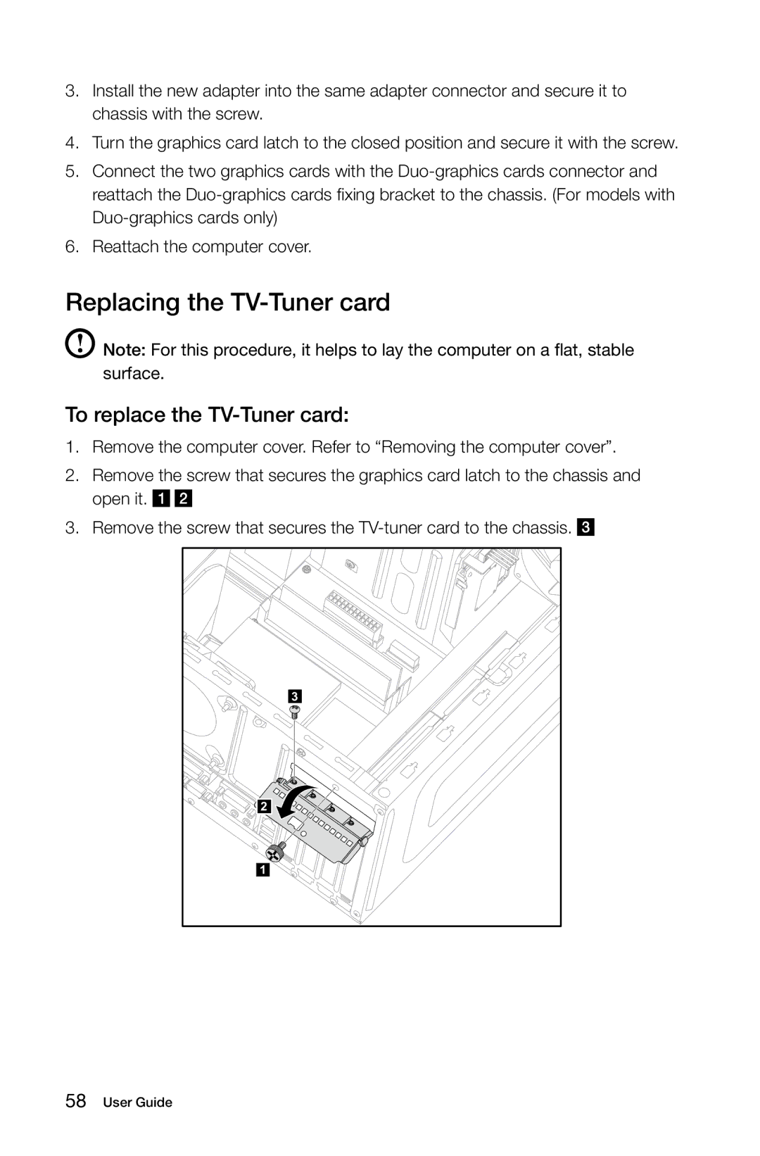 Lenovo 10089/1168/4744 [K410], 10121/90A1 [K450 ES] manual Replacing the TV-Tuner card, To replace the TV-Tuner card 