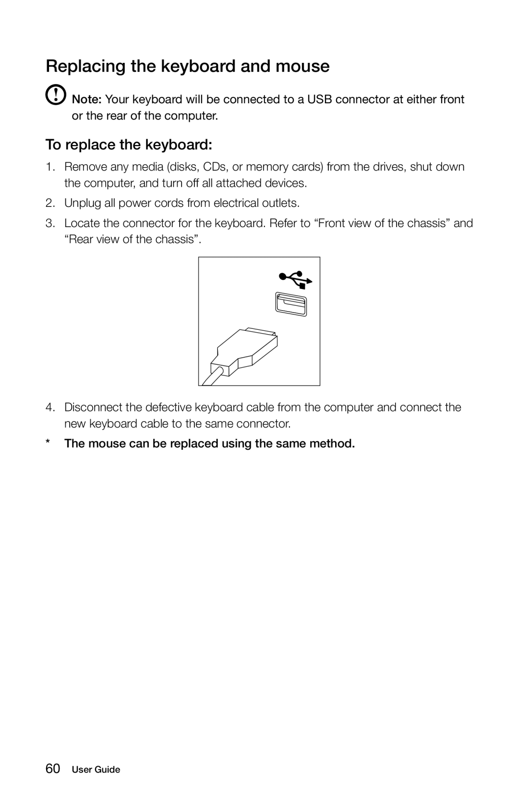 Lenovo 10121/90A1 [K450 ES], 10120/90A0 [K450 NON-ES] manual Replacing the keyboard and mouse, To replace the keyboard 