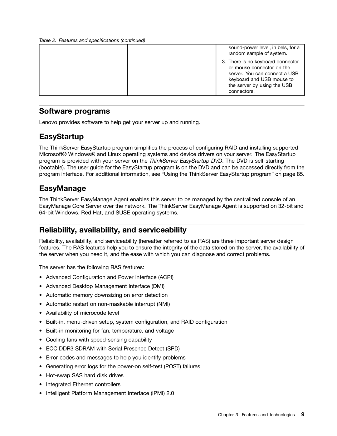 Lenovo 1047, 1046, 1045, 1048 manual Software programs, EasyStartup, EasyManage, Reliability, availability, and serviceability 