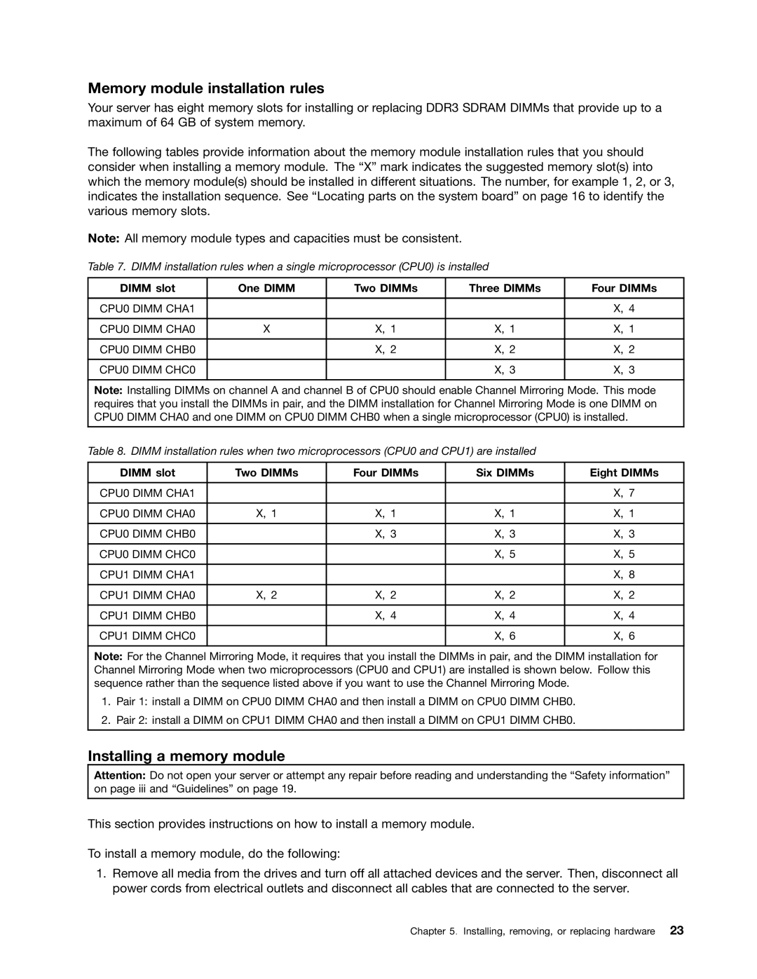 Lenovo 1048, 1046, 1047, 1045 manual Memory module installation rules, Installing a memory module 