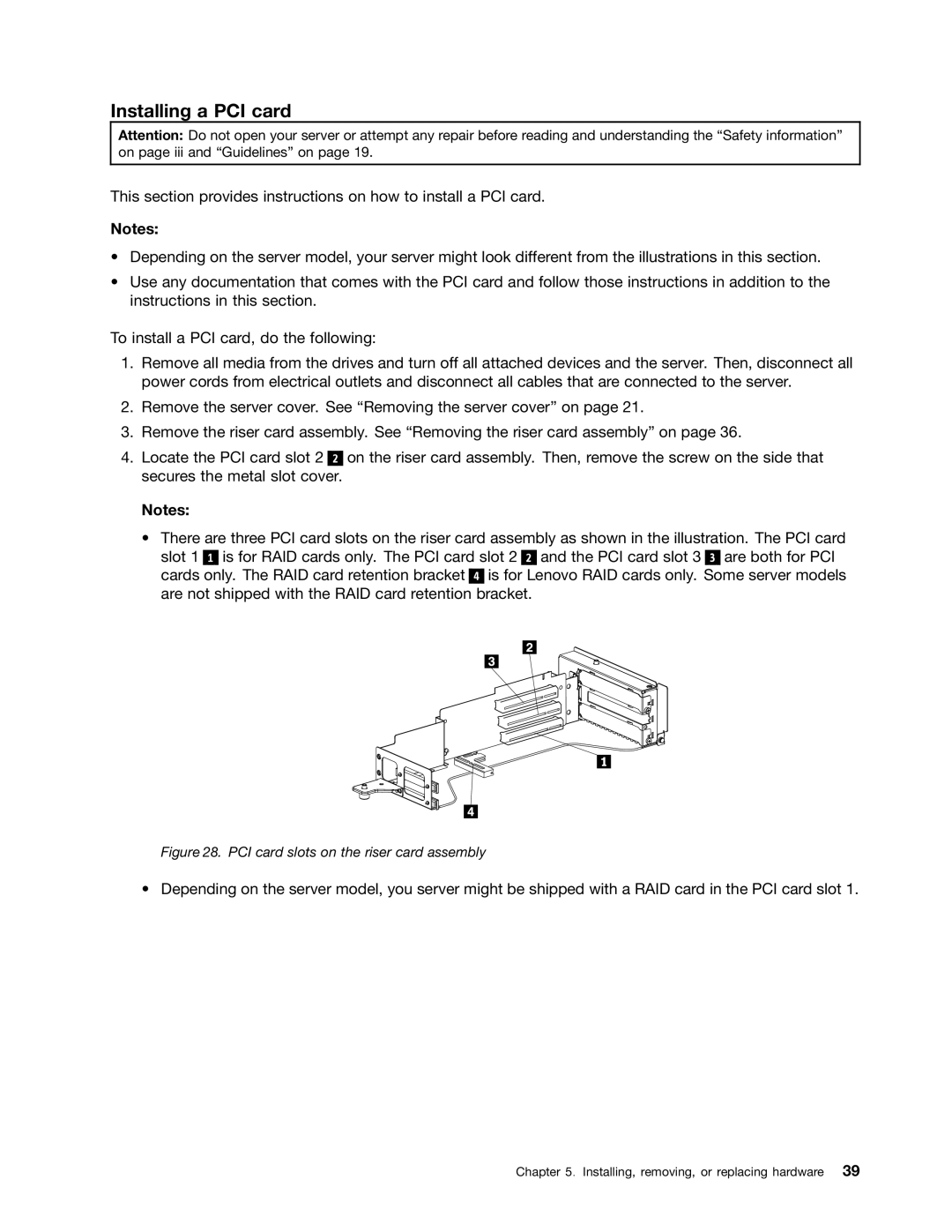 Lenovo 1048, 1046, 1047, 1045 manual Installing a PCI card, PCI card slots on the riser card assembly 