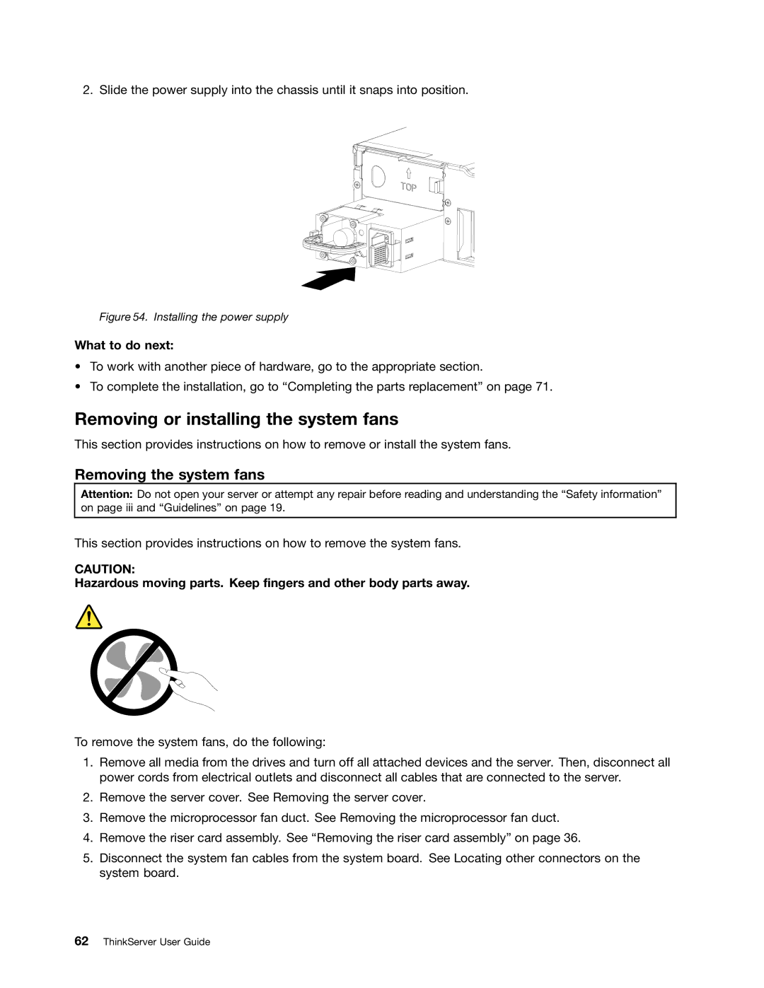 Lenovo 1045, 1046, 1047, 1048 manual Removing or installing the system fans, Removing the system fans 